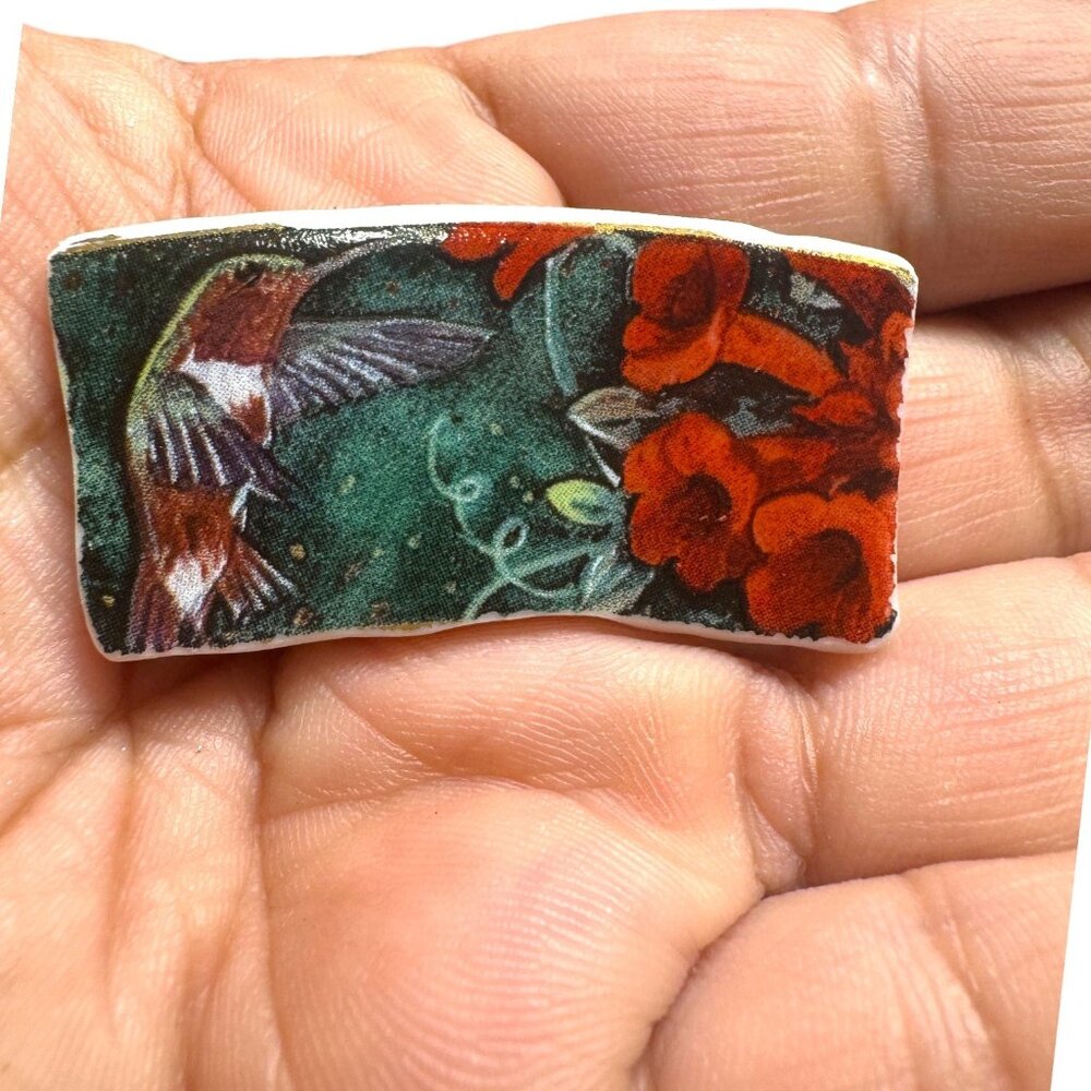 Lena Liu Hummingbird Broken China Pendant Silver-Blend Metalwork Quartz Necklace - Picture 3 of 10
